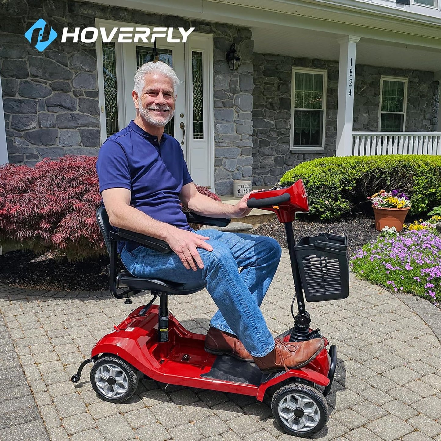 T4 Mobility Scooter, 4-Wheel Mobility Scooter for Adults - 12.4 Miles Range, 3.7 Mph, Smart Safety Features, Removed Battery, Rotating Swivel Seat, Headlight, Basket, Charger Included Red