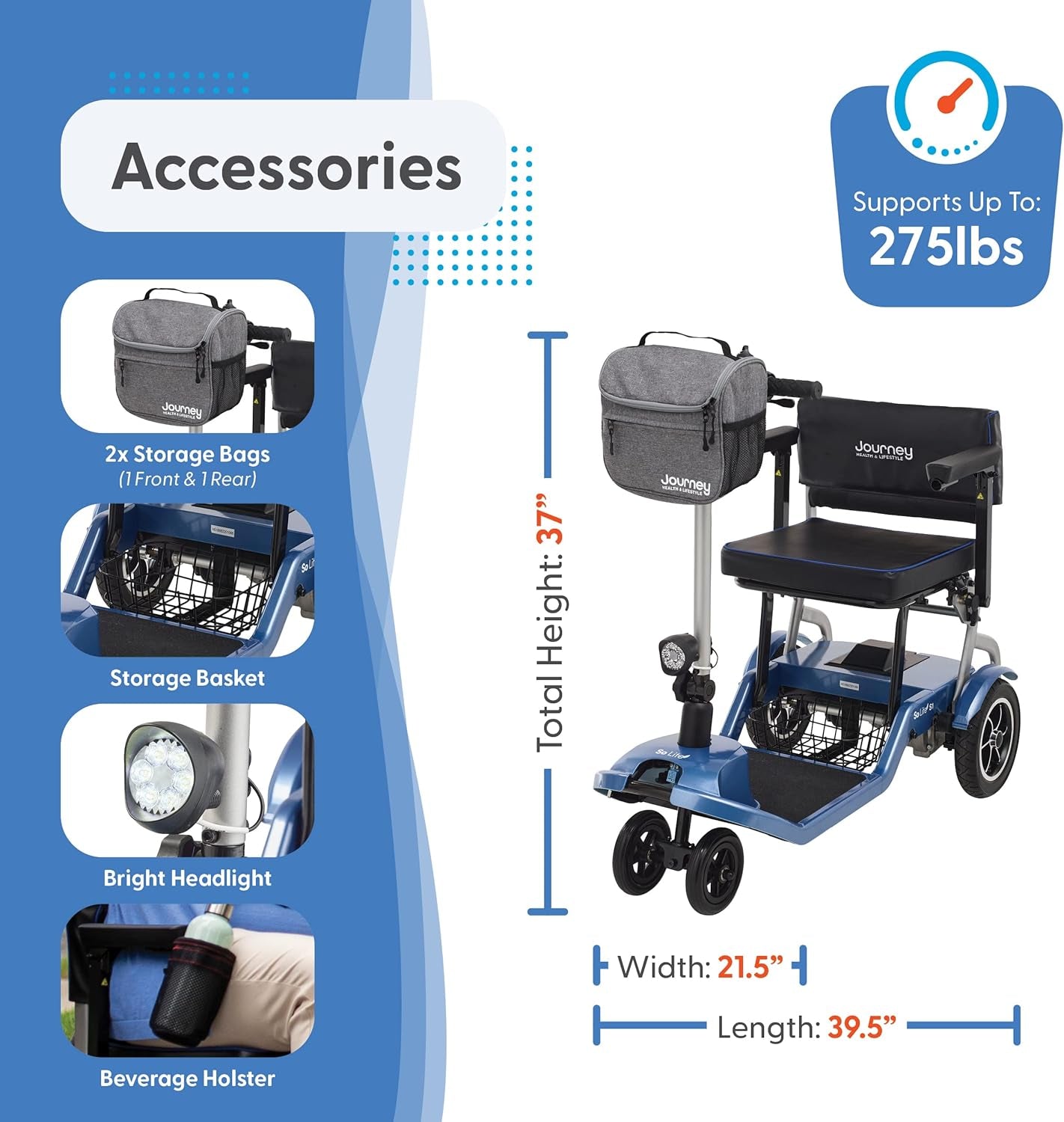 So Lite Lightweight Folding Scooter - Mobility Scooters for Seniors - Electric Wheelchairs for Adults (Blue)