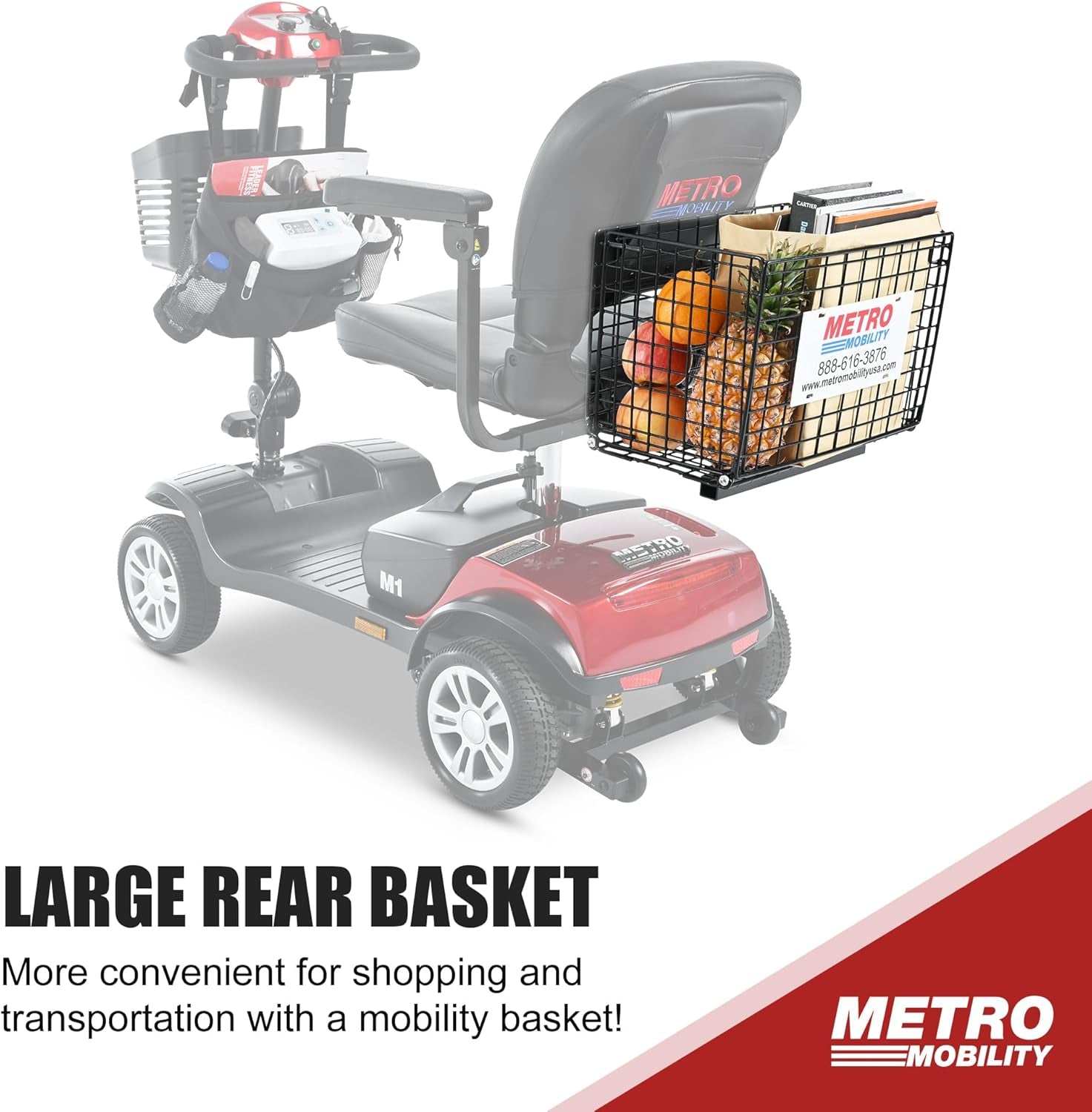 Scooters with Seat for Adults, Seniors, Travel, 4-Wheel Electric Powered Motorized Scooter, 2 Removable Batteries，W/Charge & Light-M1 Red
