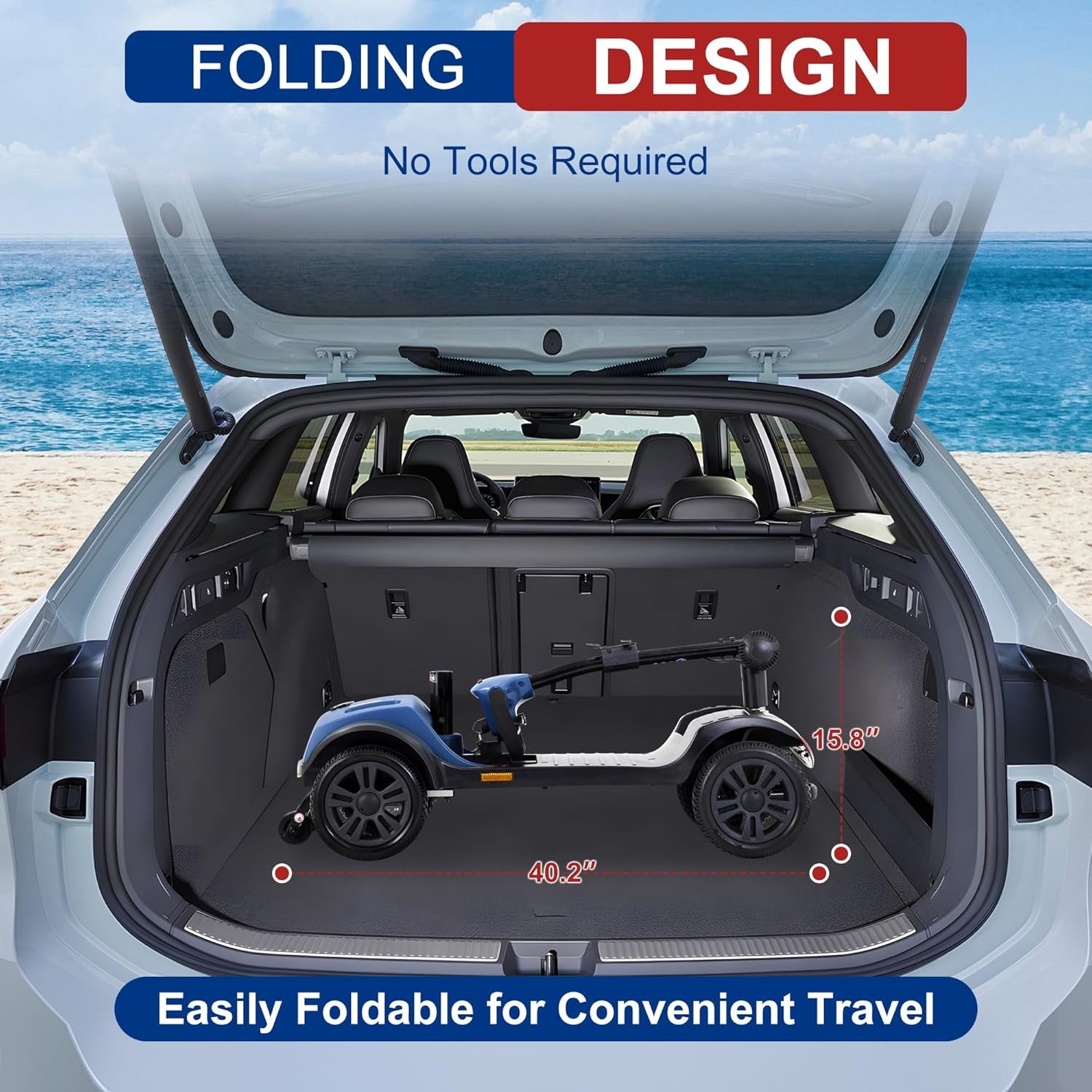 Mobility Scooters for Adults, 4 Wheel Powered Mobility Scooters, Electric Scooter for Seniors Folding Mobility Scooter Lightweight 10 Miles Long Travel Range Blue