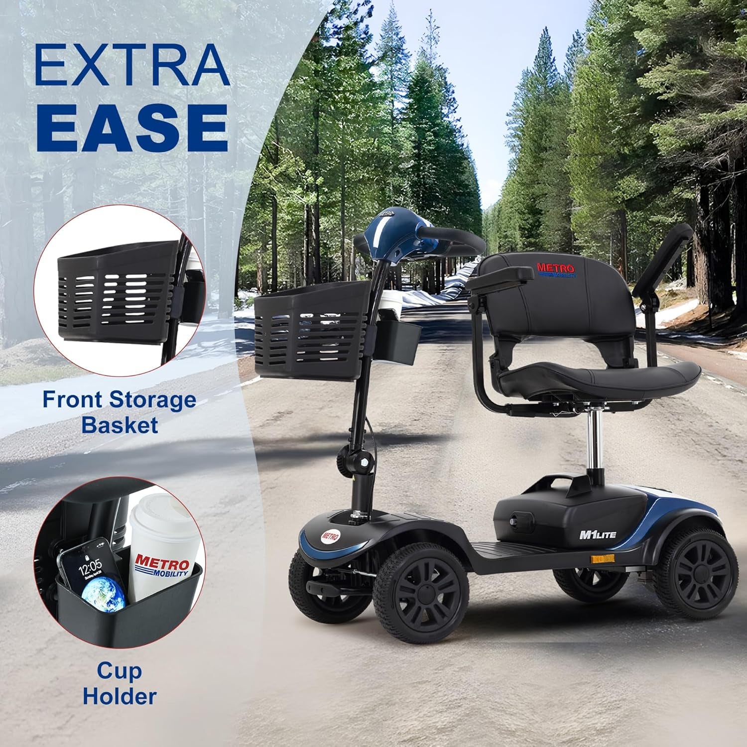 Mobility Scooters for Adults, 4 Wheel Powered Mobility Scooters, Electric Scooter for Seniors Folding Mobility Scooter Lightweight 10 Miles Long Travel Range Blue