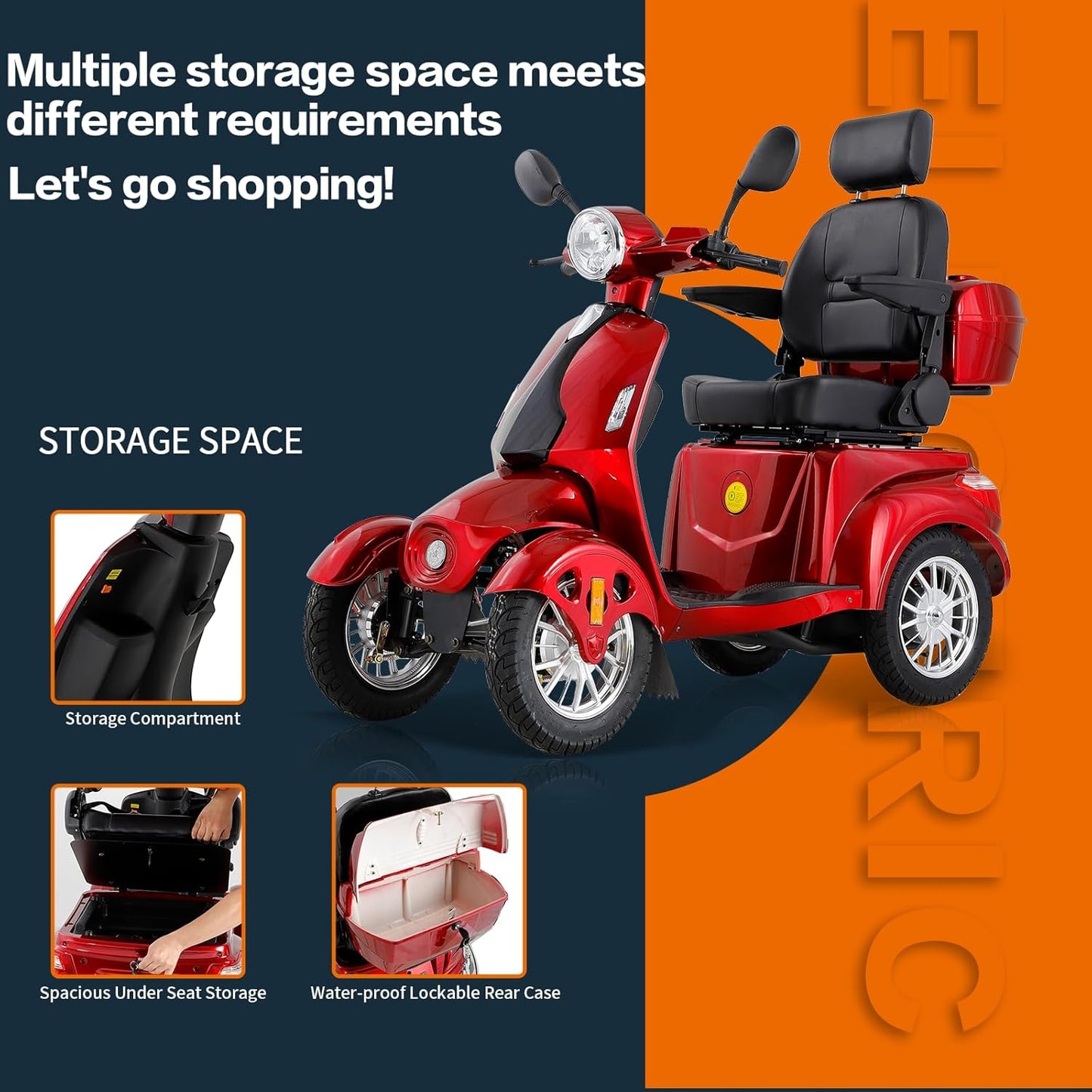 Heavy Duty 4 Wheel Mobility Scooters for Seniors & Adults 500Lbs Capacity - Electric Powered Chair - 800W All Terrain Fast Mobility Scooter for Travel W/Long Range Battery Remote Key