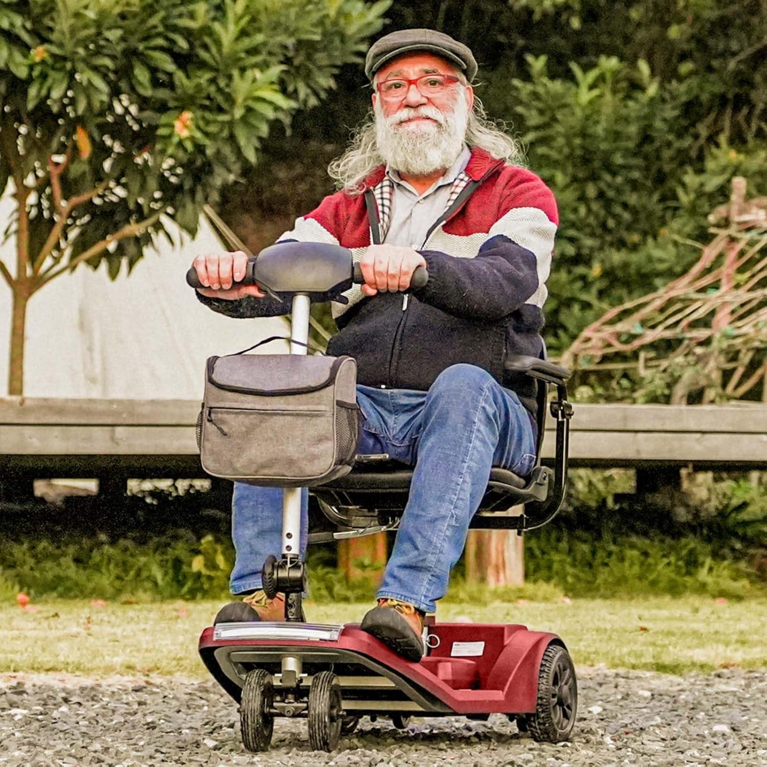 Mobility Scooter, Powered Mobility Scooters for Adults Seniors, All Terrain Motorized Scooter with Seat & Basket, Folding Electric Wheelchair, 4 Wheel Foldable Lightweight (Pro Red)
