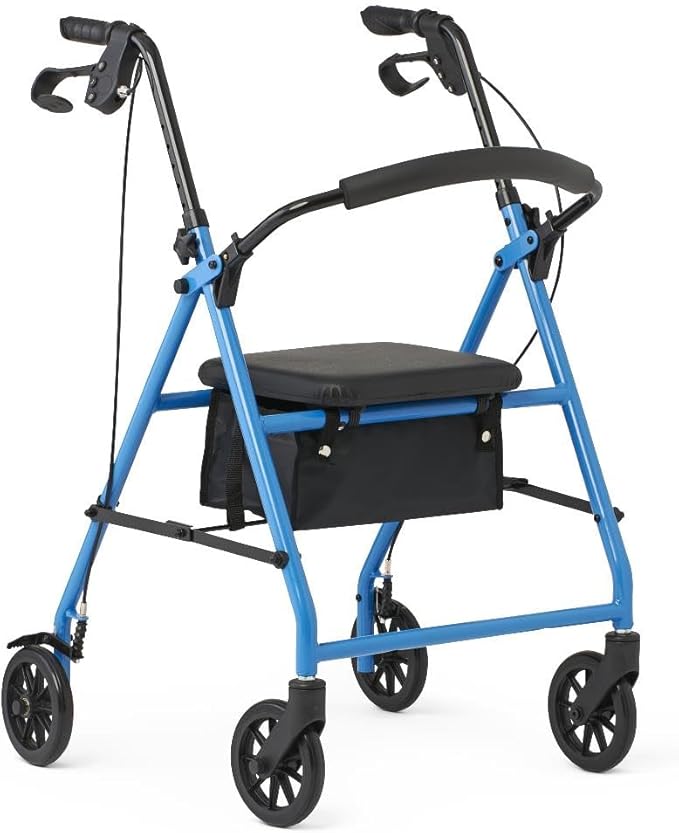 Portable Rollator Rolling Walker with Seat, Backrest and 8 In. Wheels, Blue