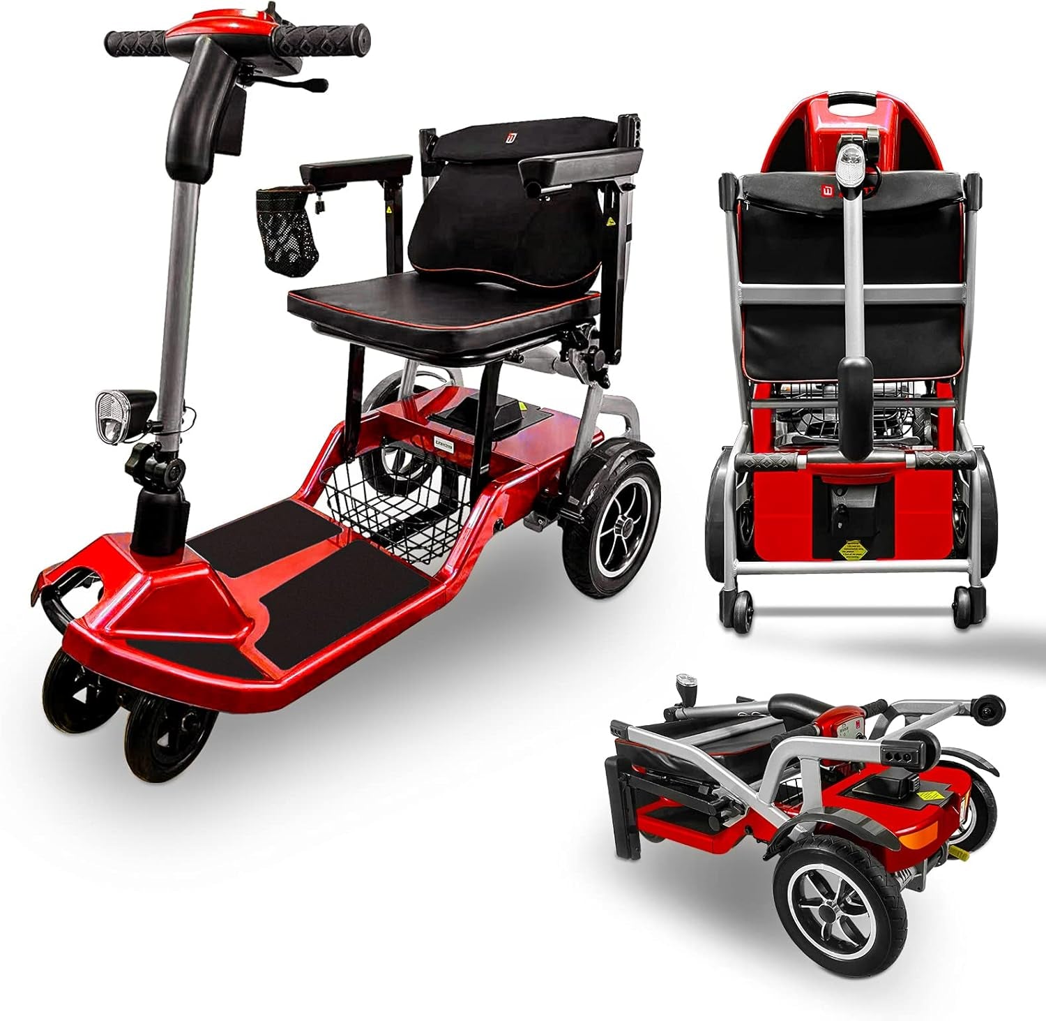 R3B-Mobility Scooters for Seniors Adults Ultra Lightweight Electric Powered Folding Mobility Scooter with Wide Seat Headlight Cup Holder, Compact & Convenient for Travel Airline Approved, Red