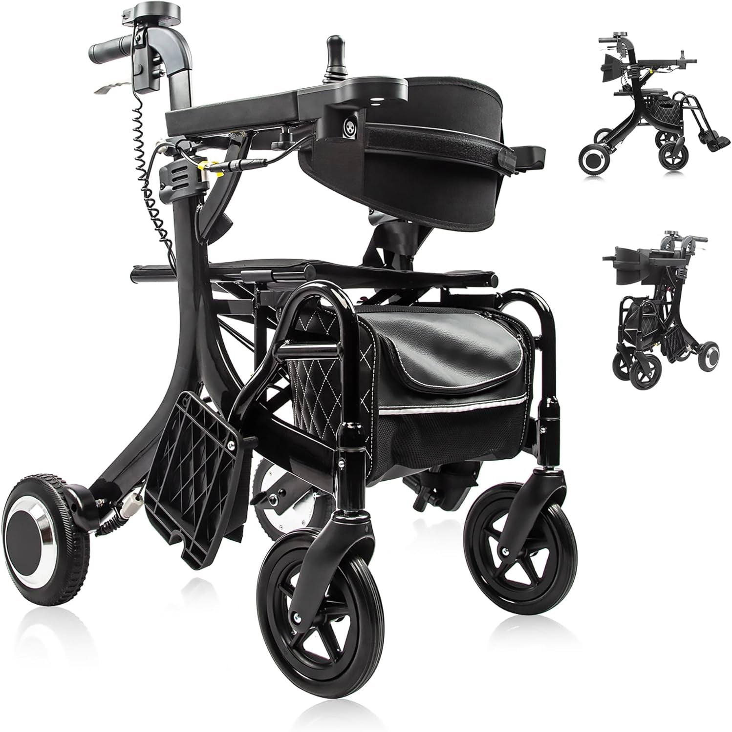 3 in 1 Electric Wheelchair & Lightweight Rollator Walker with Seat & Foldable Transport Wheel Chair for Seniors Adults, Motorized Mobility Scooters, All Terrain,500W Motors