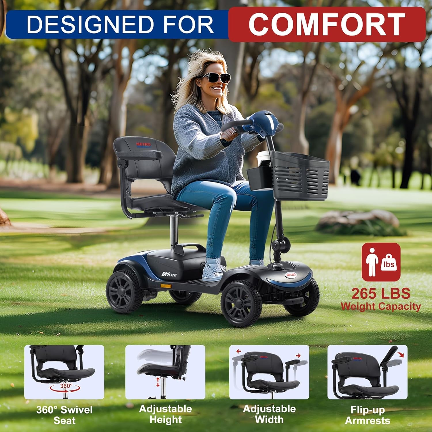 Mobility Scooters for Adults, 4 Wheel Powered Mobility Scooters, Electric Scooter for Seniors Folding Mobility Scooter Lightweight 10 Miles Long Travel Range Blue