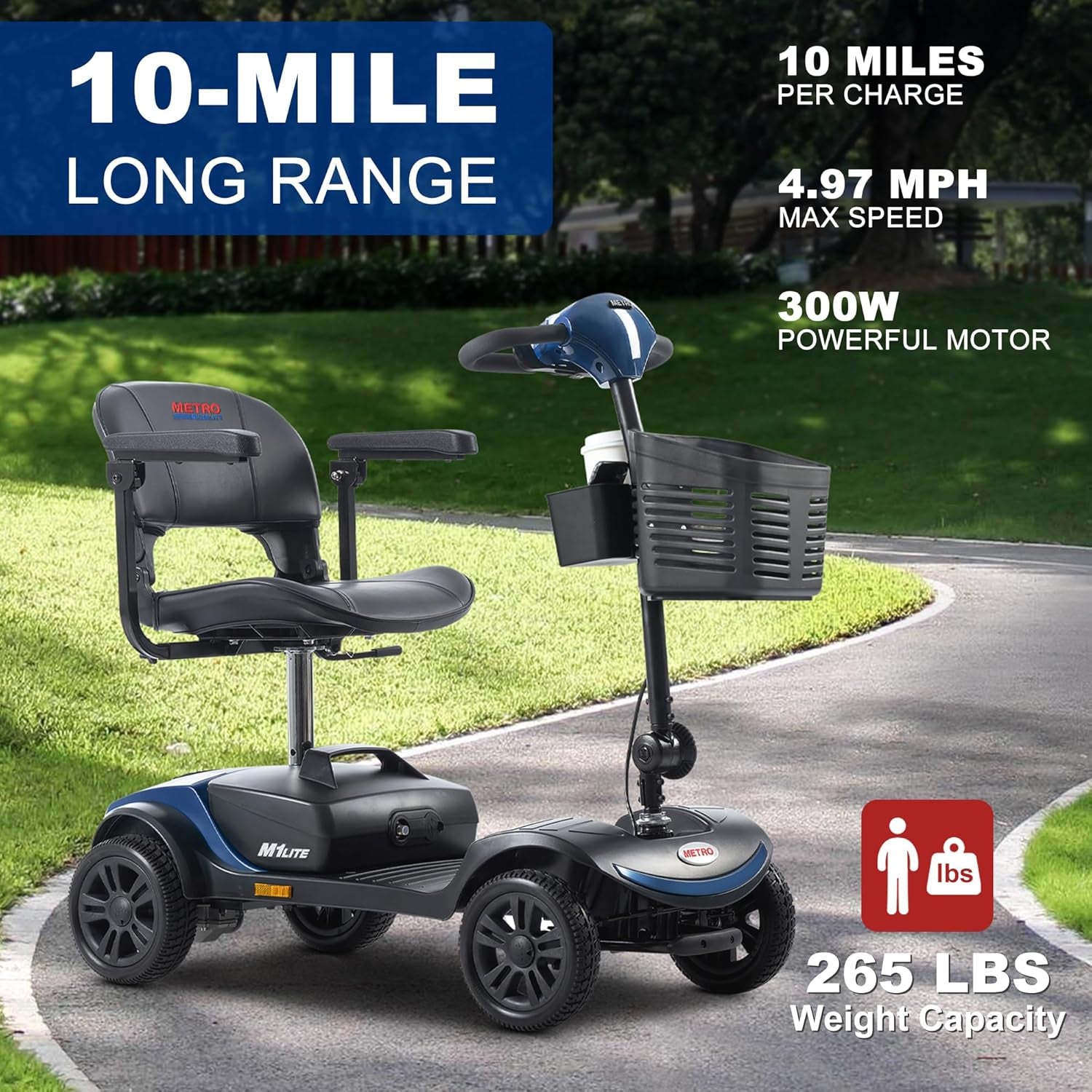 Mobility Scooters for Adults, 4 Wheel Powered Mobility Scooters, Electric Scooter for Seniors Folding Mobility Scooter Lightweight 10 Miles Long Travel Range Blue