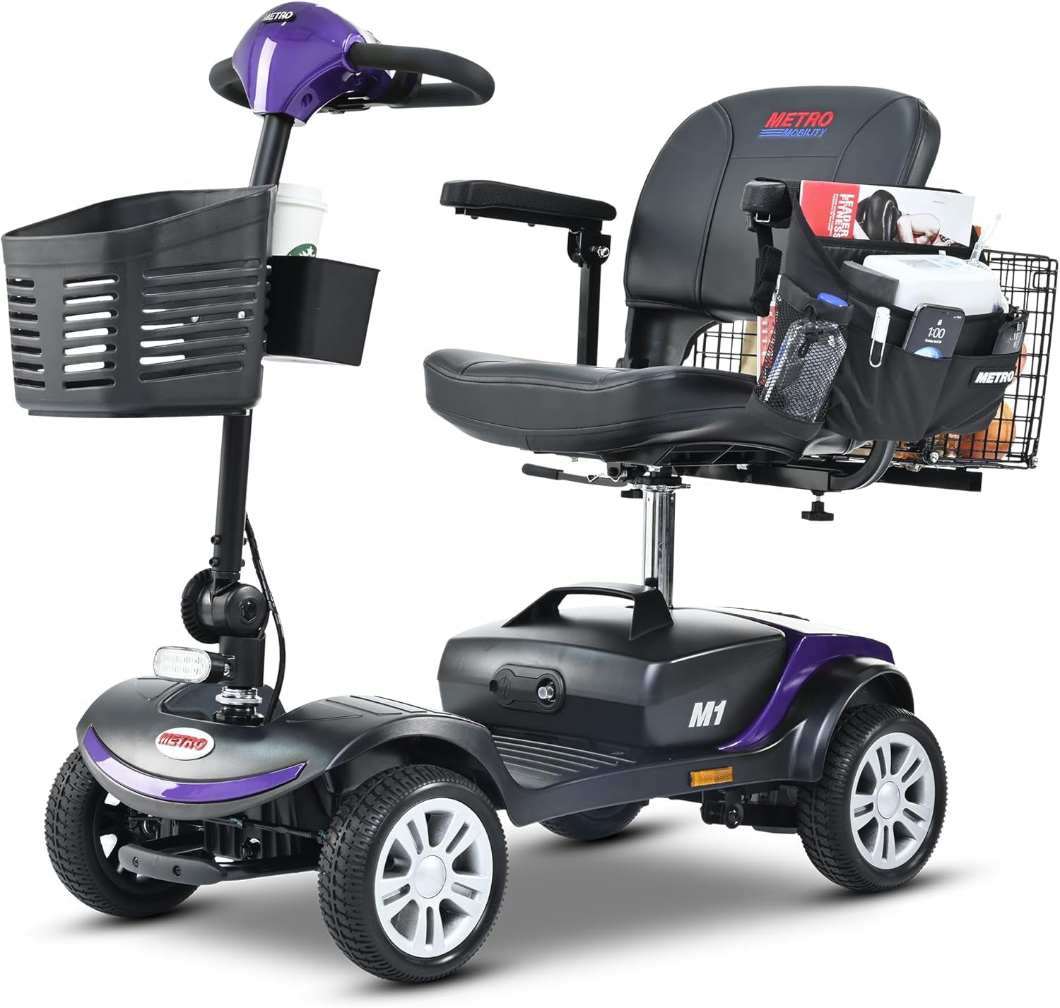4 Wheel  Scooter for Adults-Motorized Scooter for Seniors-300 Lbs Max Weight Capacity-Long Range and Removable Battery-300W Powerful Motor-M1 Purple